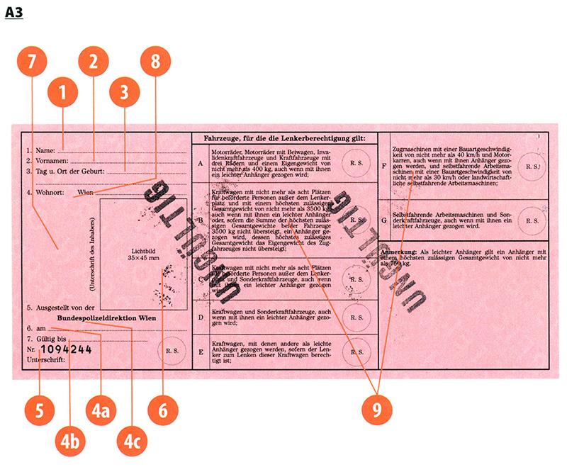 Austria A3 driving licence - Back