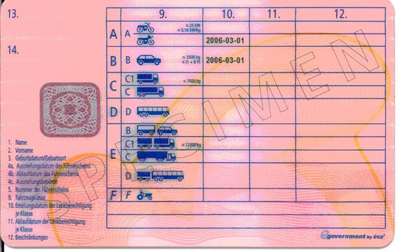 Austria A5 driving licence - Back