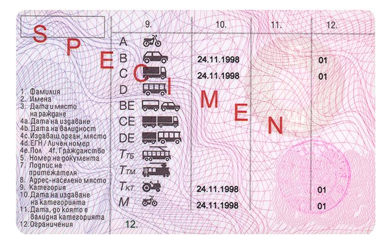 Bulgaria BG1 driving licence - Back