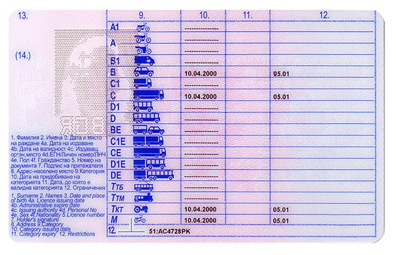 Bulgaria BG4 driving licence - Back