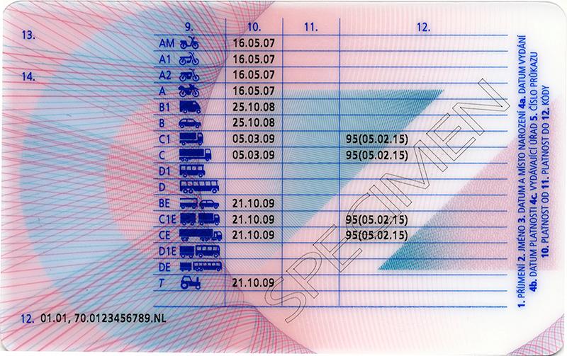 Czechia CZ2 driving licence - Back