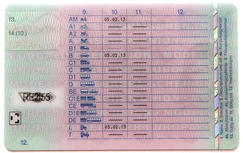 Germany D7 driving licence - Back