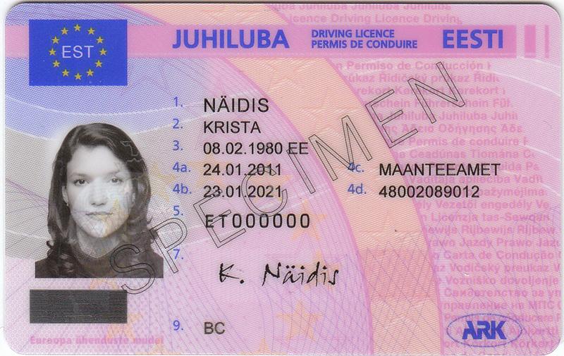 Estonia EST3 driving licence - Front