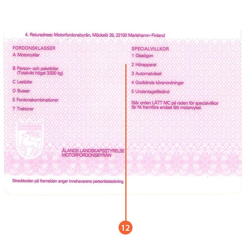 Finland FIN7A driving licence - Back