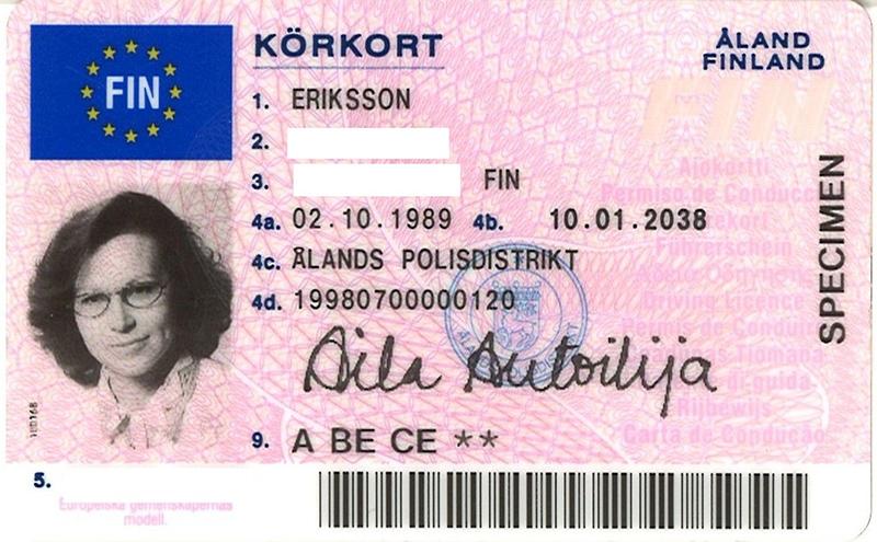 Finland FIN8A driving licence - Front