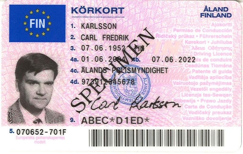 Finland FIN8B driving licence - Front