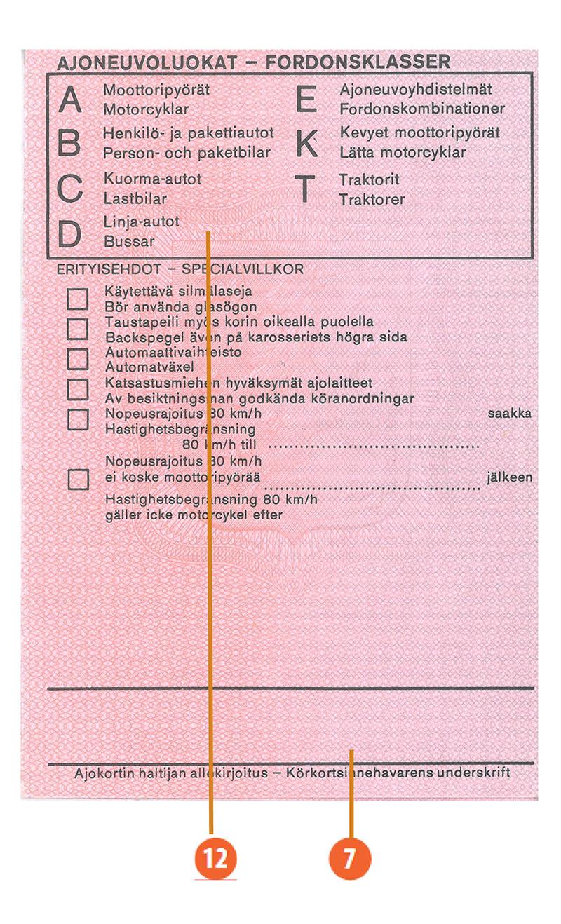 Finland FIN1 driving licence - Back