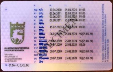 Finland FIN10A driving licence - Back