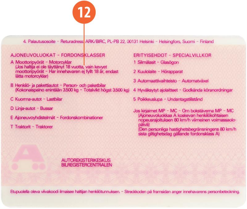 Finland FIN2 driving licence - Back