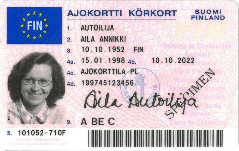 Finland FIN4A driving licence - Front