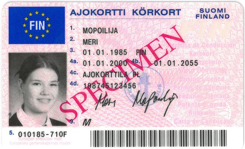 Finland FIN4A driving licence - Front