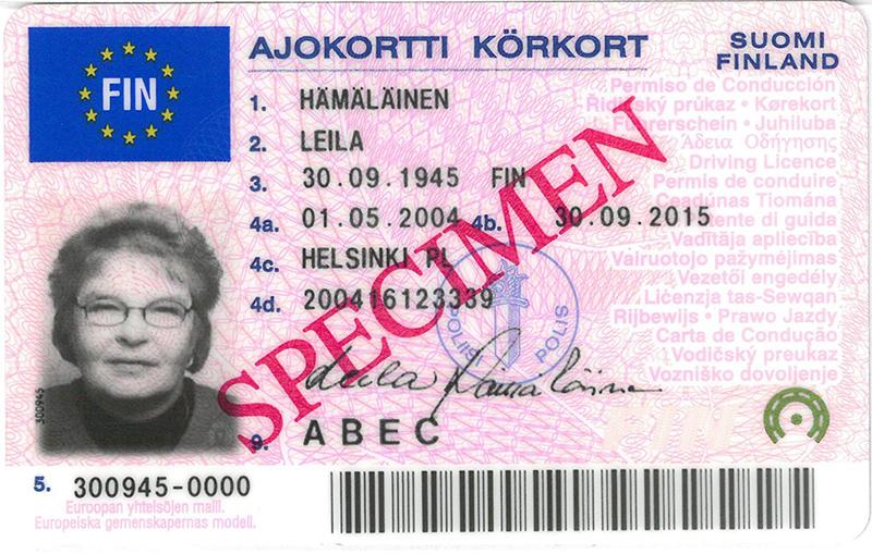 Finland FIN4C driving licence - Front