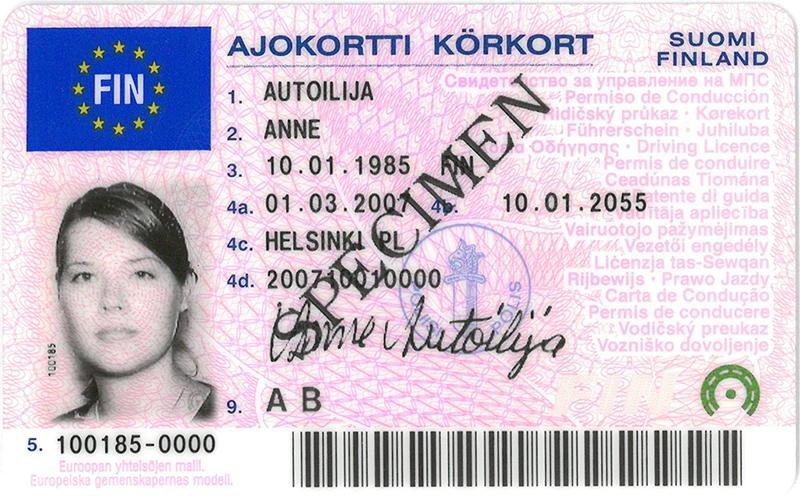 Finland FIN4D driving licence - Front