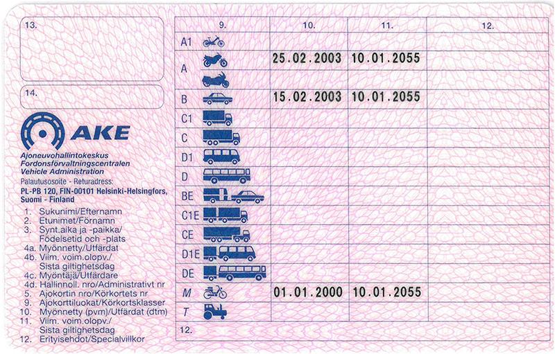 Finland FIN4D driving licence - Back
