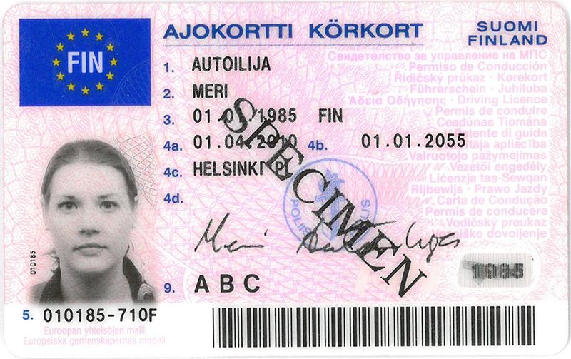 Finland FIN4E driving licence - Front