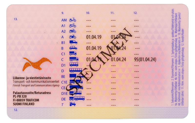 Finland FIN6A driving licence - Back