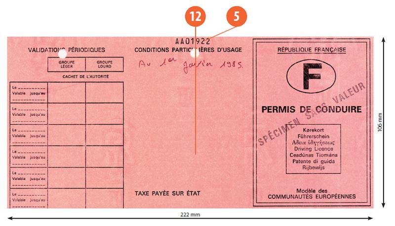 France F5 driving licence - Back