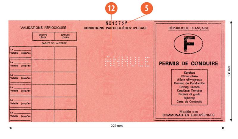 France F6 driving licence - Back