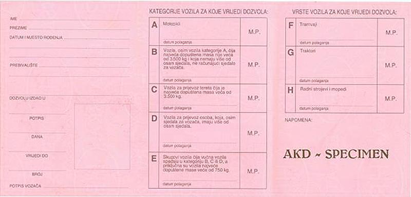 Croatia HR1 driving licence - Back