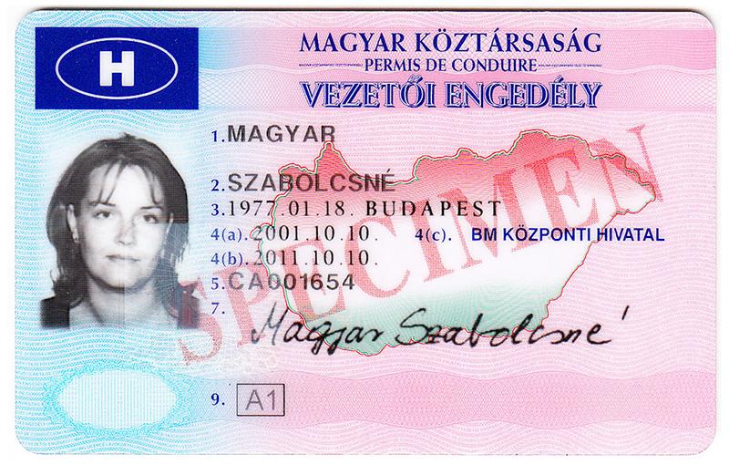 Hungary HU1 driving licence - Front
