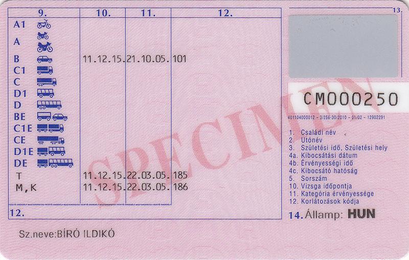 Hungary HU3 driving licence - Back