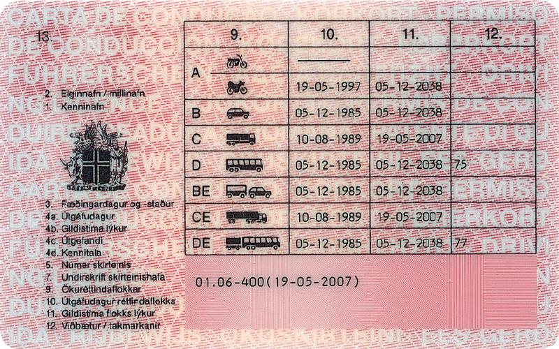 Iceland IS5 driving licence - Back