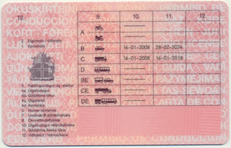Iceland IS7 driving licence - Back