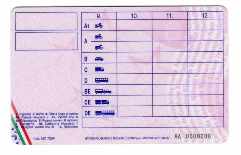 Italy I10 driving licence - Back