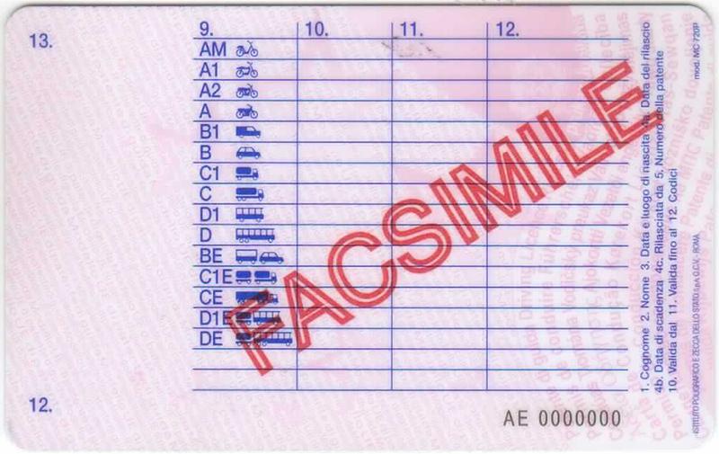 Italy I11 driving licence - Back