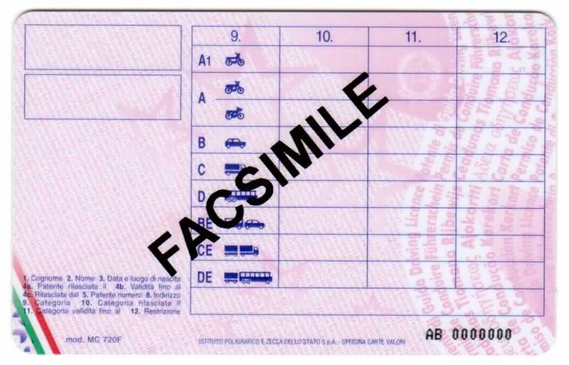 Italy I8 driving licence - Back
