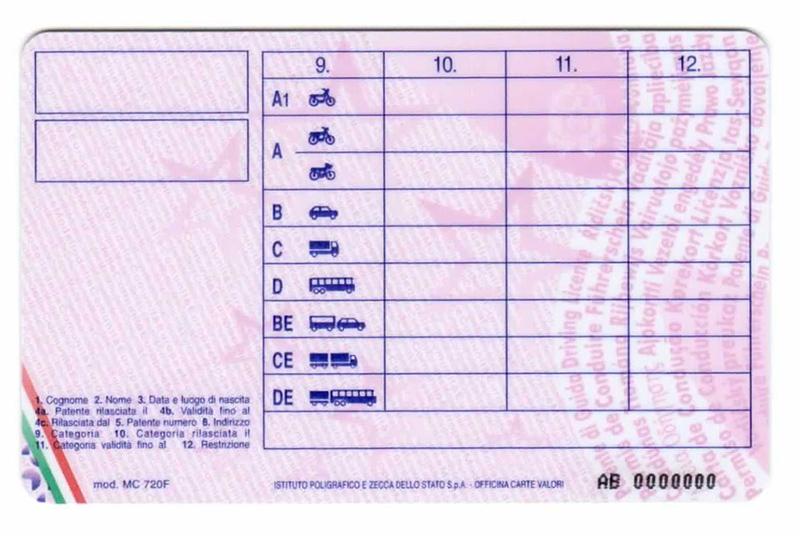 Italy I9 driving licence - Back