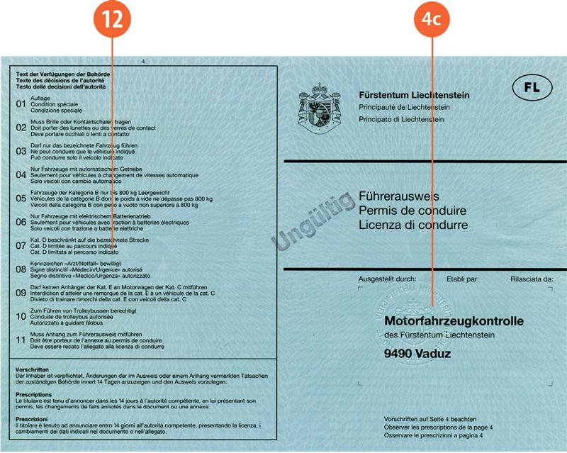 Liechtenstein LI2 driving licence - Front