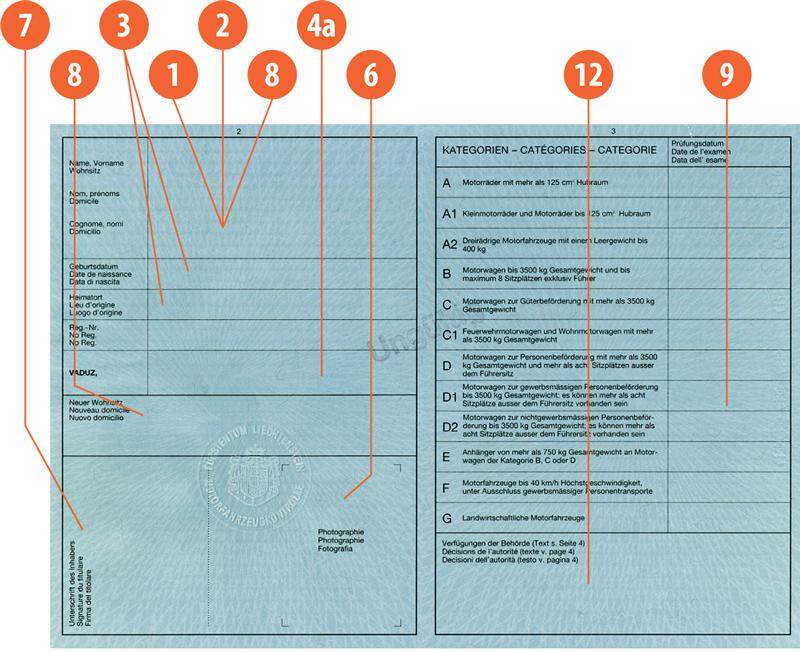 Liechtenstein LI2 driving licence - Back