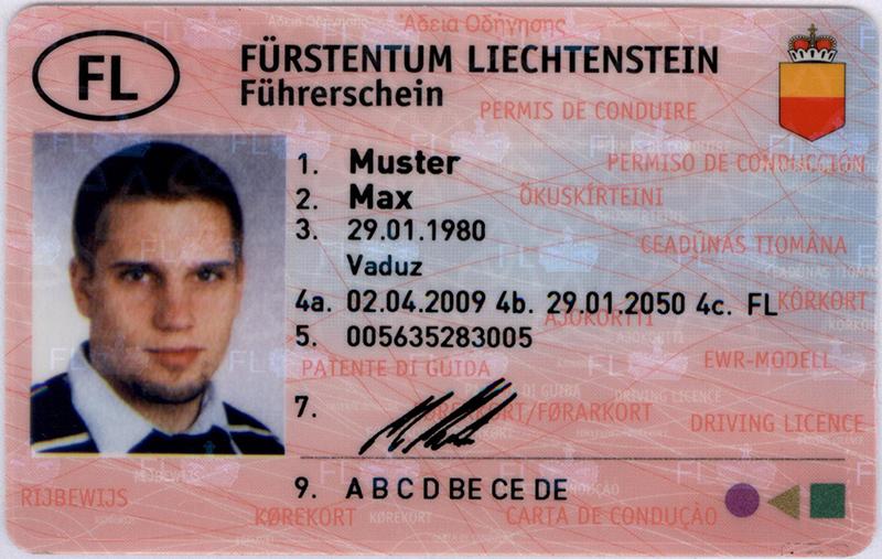 Liechtenstein LI3 driving licence - Front