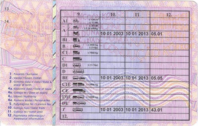 Lithuania - LT3 driving licence - Back