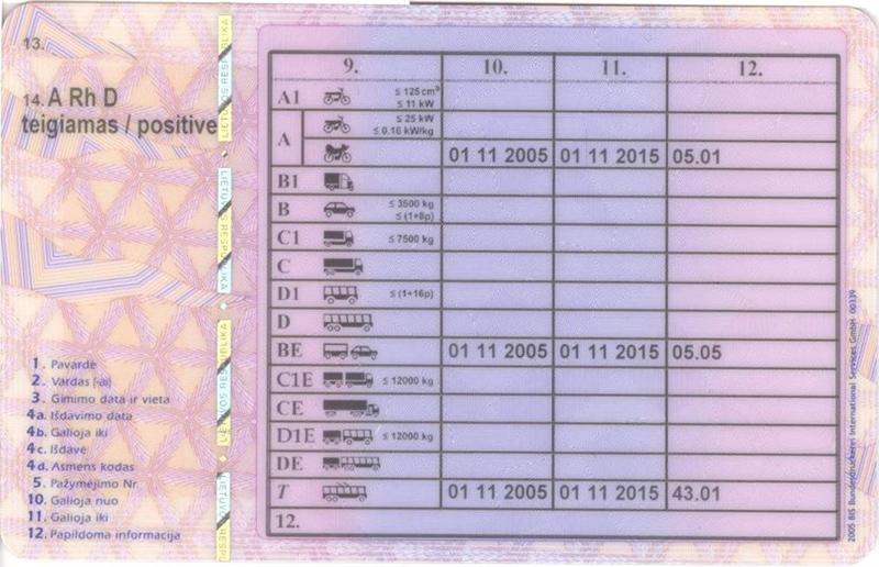 Lithuania LT4 driving licence - Back