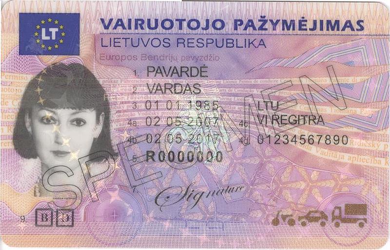 Lithuania LT5 driving licence - Front