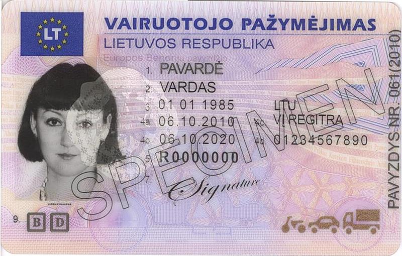 Lithuania LT6 driving licence - Front