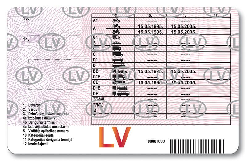 Latvia LV1 driving licence - Back