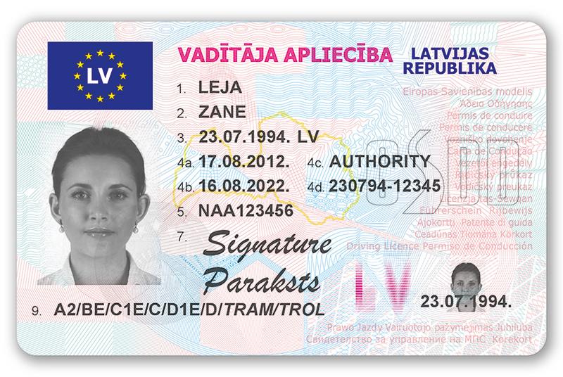 Latvia LV2 driving licence - Front
