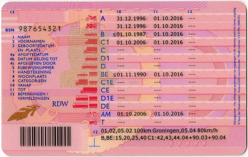 Netherlands NL6 driving licence - Back