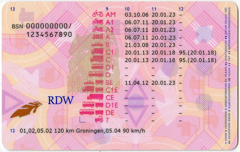Netherlands NL7 driving licence - Back