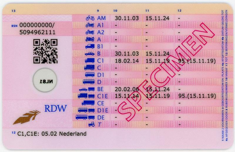Netherlands NL8 driving licence - Back