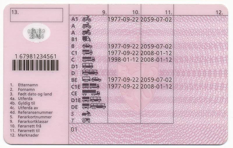 Norway N4 a driving licence - Back