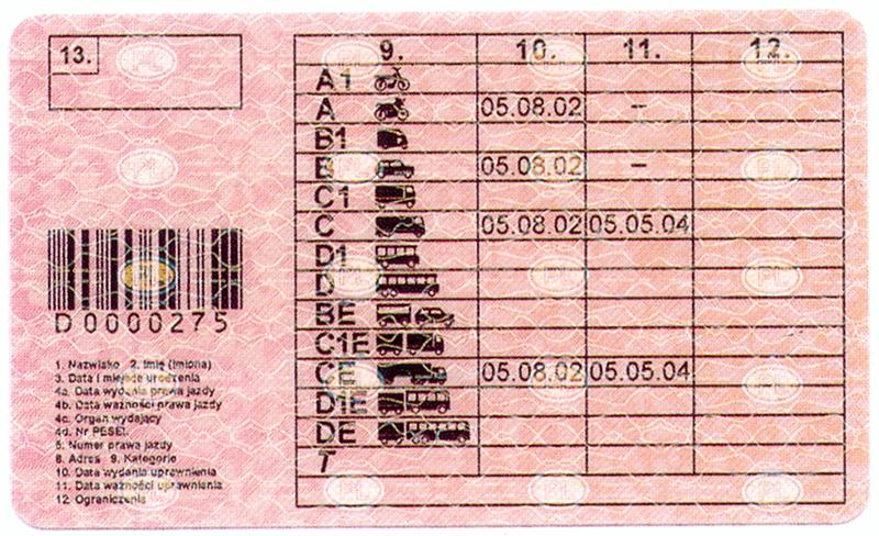 Poland PL2 driving licence - Back
