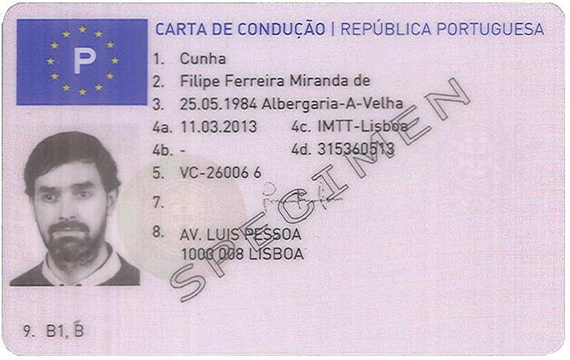 Portugal P8 driving licence - Front