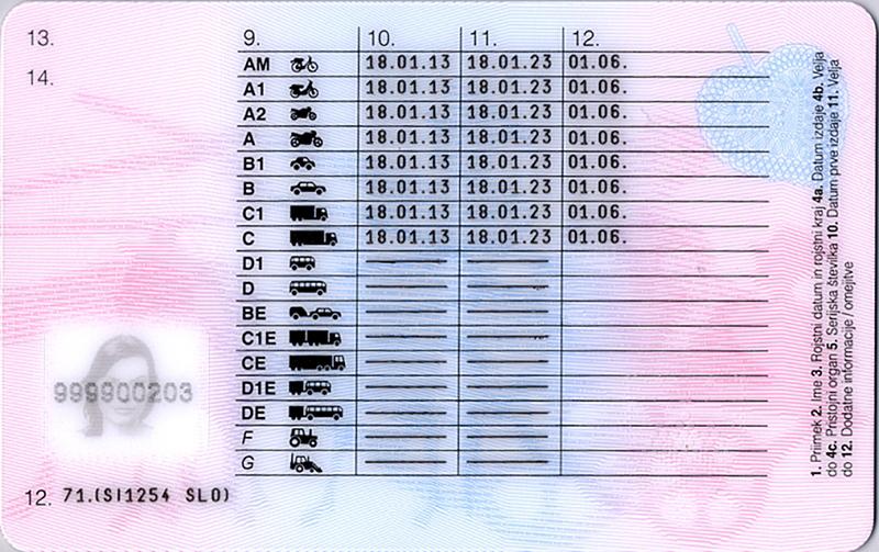 Slovenia SI4 driving licence - Back