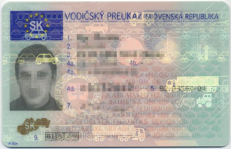 Slovakia SK2 driving licence - Front