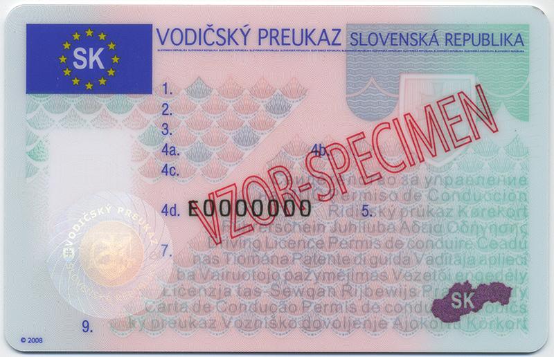Slovakia SK2 (c) driving licence - Front
