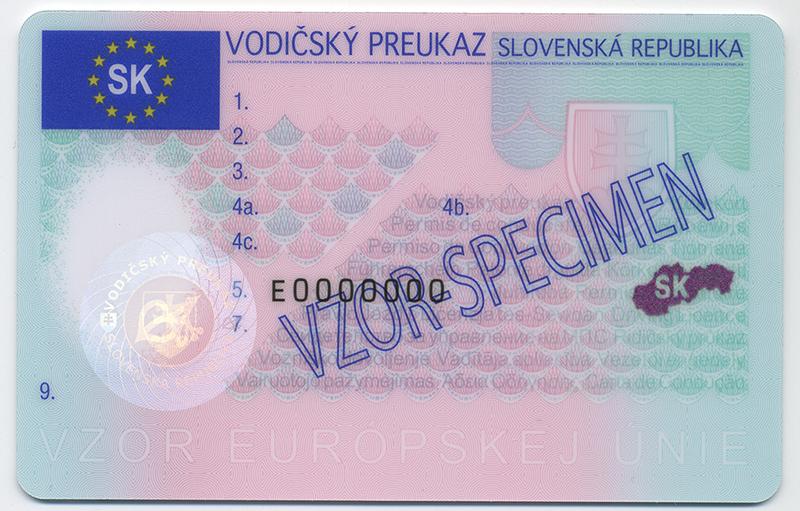 Slovakia SK3 driving licence - Front